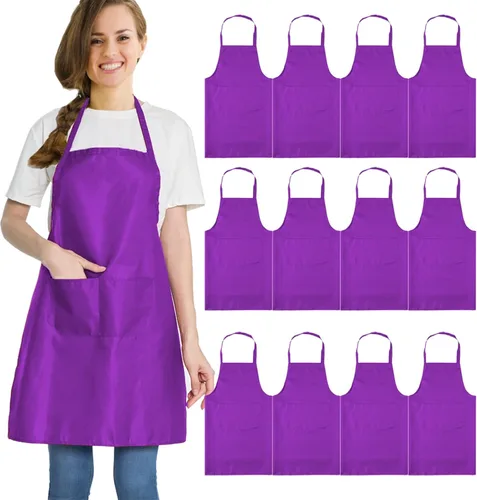 Miniatura 9 de 12 delantales verdes a granel resistentes a gotas de agua para mujeres y hombres, delantales de cocina con 2 bolsillos (24 x 28 pulgadas, verde)