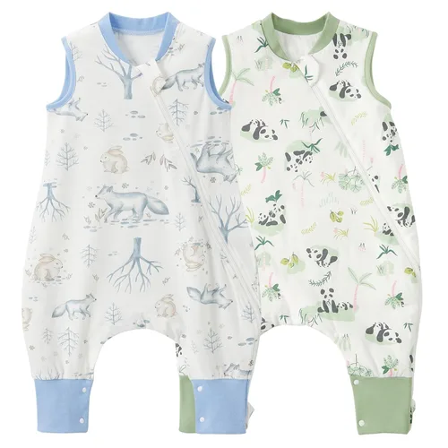 Miniatura 20 de Duomiaomiao Paquete de 2 bolsas de dormir TOG para niños de 6 a 12 meses, 100% algodón, ligero, con pies, transpirable, cómoda manta para niños