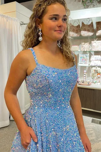 Miniatura 5 de Raseal Una línea de cuello cuadrado lentejuelas vestido de fiesta brillante correas espagueti vestidos largos con bolsillos RS025