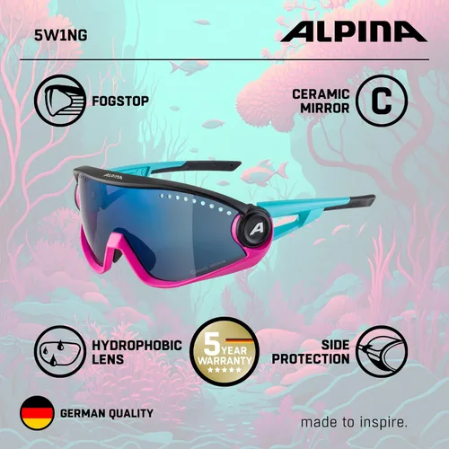 Miniatura 8 de ALPINA Gafas de sol deportivas con 100% protección UV para hombres y mujeres, para ciclismo, correr, protección lateral extraíble, 5W1NG