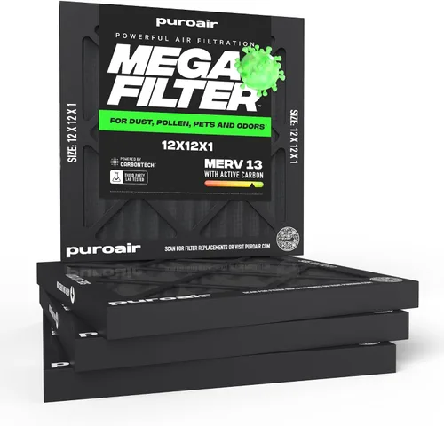 Miniatura 22 de PuroAir Filtro Mega - Filtro de aire de 12x12x1 MERV 13 para el hogar con carbón activado - Filtros alérgenos, caspa de mascotas, humo, polvo