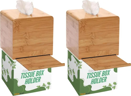 Miniatura 8 de Performore Funda cuadrada de bambú para caja de pañuelos, elegante soporte de papel facial de madera resistente al agua para baño, escritorio