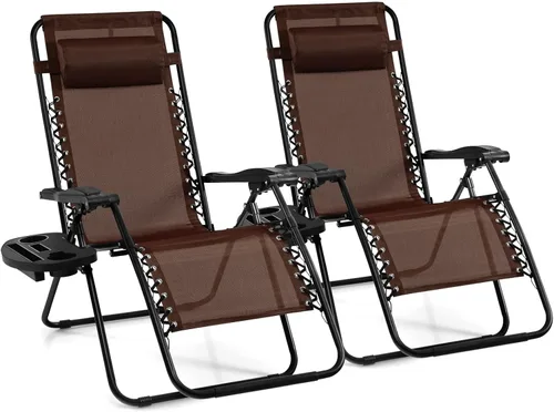 Miniatura 23 de Giantex Zero Gravity - Silla reclinable para patio al aire libre con portavasos y almohada extraíble, respaldo ajustable, silla de salón