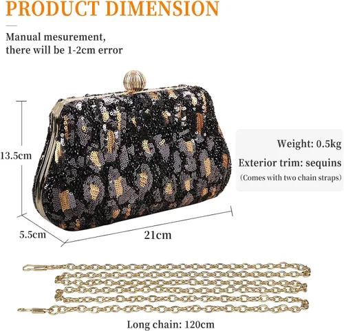 Miniatura 3 de Bolso de noche de lentejuelas brillantes para mujer, bolso de hombro con estampado de leopardo, bolso de fiesta de graduación