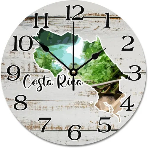 Reloj de pared de Costa Rica Landmark - Reloj colgante de viaje silencioso grande de 10 pulgadas para dormitorio, sala de estar, decoración de pared