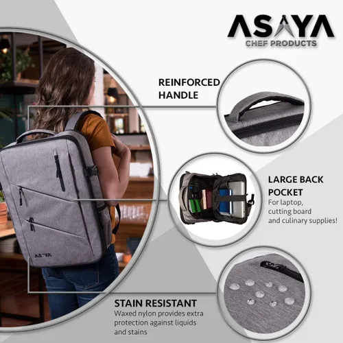 Miniatura 9 de Asaya Mochila para cuchillos de chef con bolsa enrollable de 20 bolsillos, más de 30 bolsillos para cuchillos, cuchillos no incluidos (marrón)