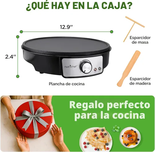 Miniatura 7 de NutriChef - Crepera eléctrica y plancha para parrilla de sobremesa - Placa caliente de aluminio antiadherente de 12 pulgadas con luces indicadoras
