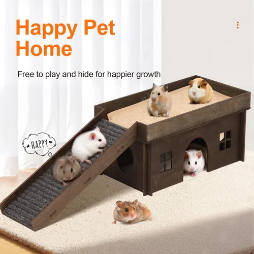 Miniatura 7 de Casa Grande para Conejos con Escalera, Castillo de Madera para Conejos Escondite de Conejos, Cabaña Escondite para Chinchillas y Conejillos