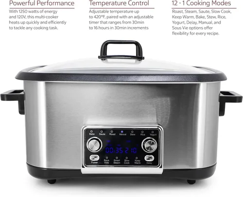 Miniatura 5 de Olla múltiple de lujo 12 en 1 de 8 cuartos con función Sous Vide, olla a presión eléctrica programable con olla antiadherente, tapa de vidrio