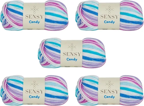 Miniatura 31 de Sensy Candy Yarn - Hilo de 5 madejas, 3.5 onzas, 251 yardas, multicolor para ganchillo y tejido, calibre ligero 3