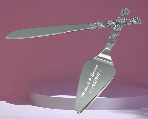 Miniatura 6 de GIFTS INFINITY Juego de cuchillo personalizado para pastel de boda y servidor con grabado, juego de utensilios de corte de pasteles, regalo
