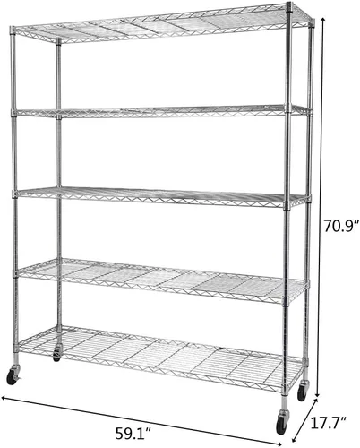 Miniatura 2 de Estantería de alambre resistente de 4 niveles de grado comercial con ruedas, estante organizador de metal, cromo, estantes organizadores