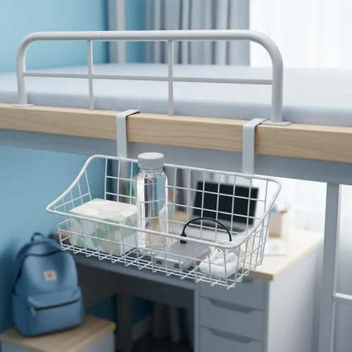 Miniatura 5 de LeleCAT Cesta blanca con gancho, cesta de almacenamiento de rejilla, cuélgala detrás de una puerta o en una barandilla, sobre la puerta del Blanco