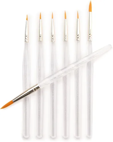 Miniatura 5 de Royal & Langnickel RSET-9158 Royal Zip N' Close Gold Taklon - Juego de pinceles para detalles de mango acrílico transparente, 10.5 x 3.9 x 0.5