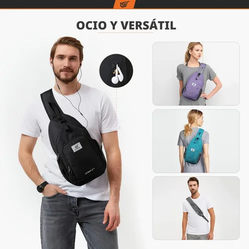 Miniatura 6 de SKYSPER - Mochila de bandolera con bloqueo RFID, mochila de hombro cruzada, para senderismo y viajes, para mujeres y hombres (cian)