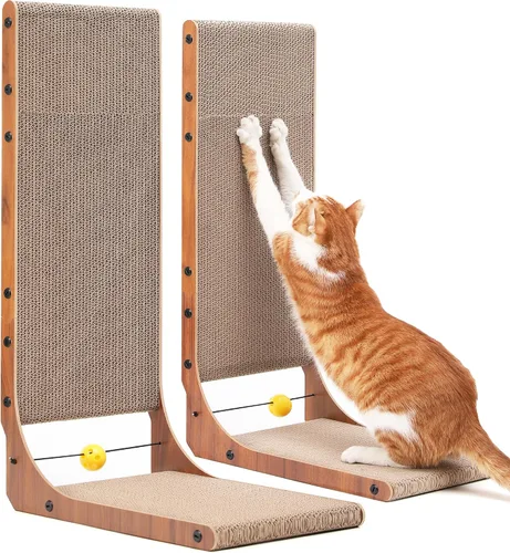 Miniatura 12 de FUKUMARU Rascador para gatos, 18.7 pulgadas en forma de L, almohadilla para rascar para gatos montada en la pared, cartón rascador para gatos