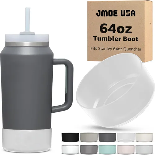 Miniatura 10 de Jmoe USA Bota para vaso Stanley Quencher H2.0 FlowState de 64 onzas con asa, silicona sin BPA, protector de manga para la parte inferior de la taza