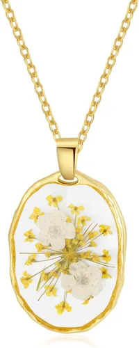 Miniatura 78 de Forget-Me-Not and Queen Anne's Lace Pressed Wildflower Necklace Birth Month Real Flower Necklace Gold/Silver Pressed Flower Jewelry