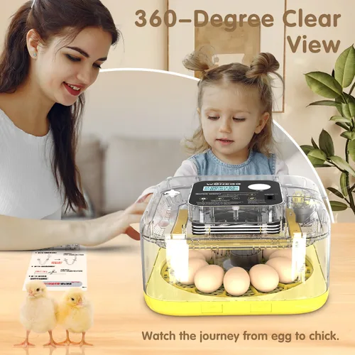 Miniatura 7 de HOWOOlUA Incubadora de 12 huevos para incubar huevos con giro automático, control de temperatura y humedad, incubadora de gran capacidad