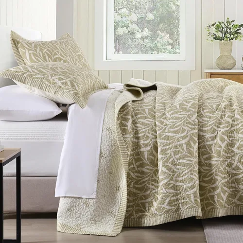 Miniatura 12 de KALOOLA Colchas de granja tamaño Queen – Juego de ropa de cama acolchado ligero 100% algodón, 3 piezas, colcha botánica a rayas estampada con 2