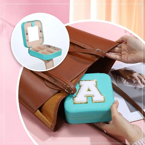 Miniatura 6 de Parima Joyero grande para niñas, joyero con inicial de viaje para niñas Caja organizadora de joyas grande Joyero de viaje organizador de joyero