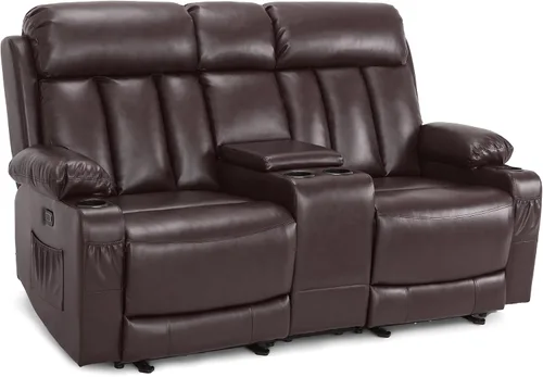 Miniatura 9 de MCombo Sofá de dos plazas reclinable eléctrico con calor y masaje, sofá reclinable para sala de estar, piel sintética 6075 (negro)