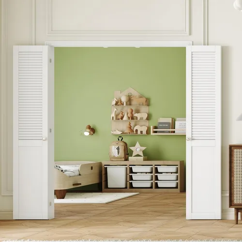 Miniatura 11 de Puerta plegable de 180 grados, para aberturas de 30 ″ x 80 ″, puerta plegable esmerilada blanca 3-Lite con bisagras, juego de herrajes para puertas