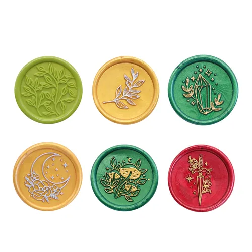 Miniatura 3 de SWANGSA Juego de sellos de cera, 6 piezas vintage con patrón de plantas de flores y 1 mango de madera para tarjetas de felicitación de boda, regalo