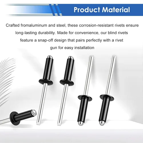 Miniatura 4 de Kit de Surtido de 210 Remaches Pop de Aluminio Negro - 8 Tamaños de Remaches SAE 1/8, 3/16 Pulgadas para Metal, Muebles, Automotriz, Instrumentos