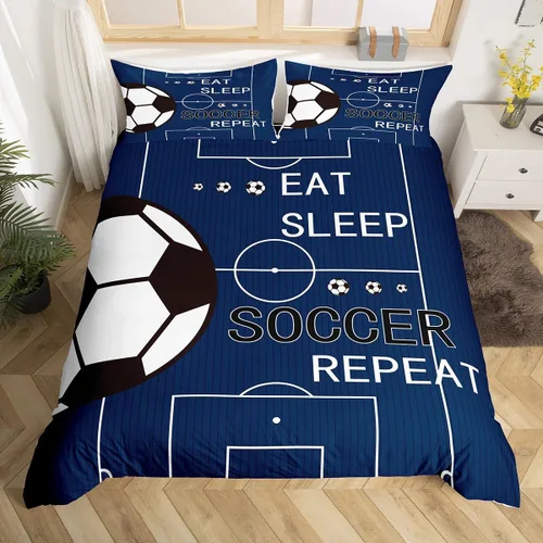 Miniatura 20 de jejeloiu Juego de ropa de cama de fútbol para niños, tamaño individual, juego de funda de edredón de fútbol para niños y niñas, funda de edredón