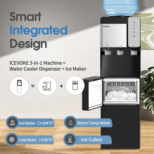 Miniatura 2 de Despachador de agua enfriador ICEVOKE 3 en 1 con máquina para hacer hielo, dispensador de agua fría y caliente para botellas de 3 o 5 galones