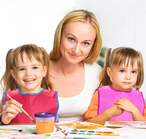 Miniatura 6 de 12 piezas de bata de arte para niños, delantales de pintura impermeables, sin mangas, con bolsillos de 3 a 8 años, pintura y actividades artesanales