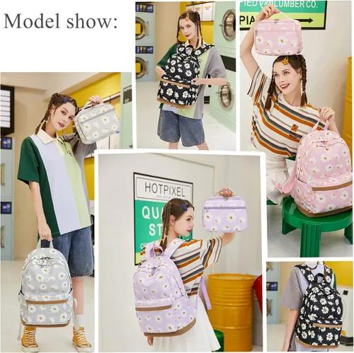 Miniatura 14 de 3 piezas de mochila con estampado de margaritas para niños, mochila de escuela primaria, mochila para estudiantes de primaria, mochila para Negro