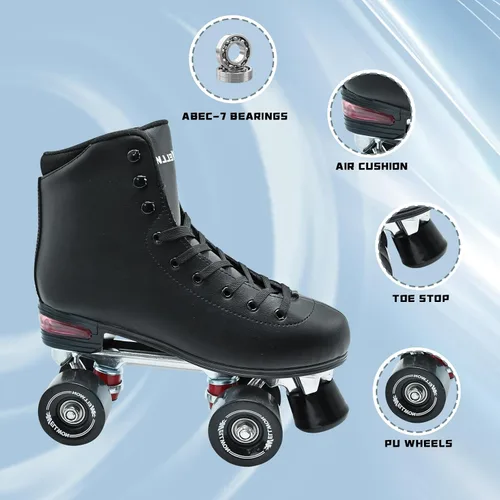 Miniatura 3 de Patines de ruedas para mujeres y hombres, diseño clásico de alta calidad, patines cuádruples de piel sintética para interiores y exteriores, patines
