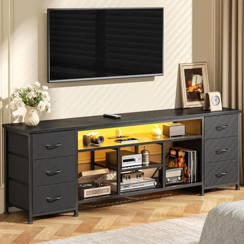 Miniatura 6 de Furologee Soporte de TV LED para TV de 65, 70 pulgadas, centro de entretenimiento de 63 pulgadas con tomas de corriente, cómoda de 6 cajones de tela
