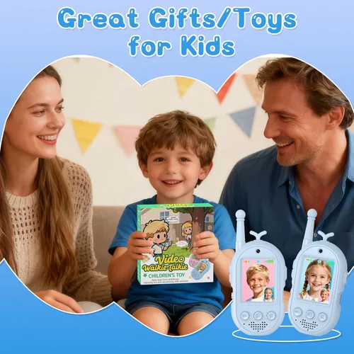 Miniatura 7 de Walkie Talkies de video para niños, paquete de 2 walkie talkie recargables con cámara y pantalla, radio de 2 vías de largo alcance