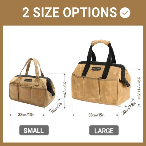 Miniatura 4 de Bolsa Portaherramientas, Bolsa de Herramientas de Lona Encerada Resistente de 13 Pulgadas de Boca Ancha, Bolsa de Herramientas de Parte Superior