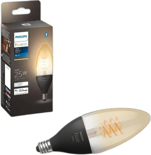 Philips Hue White Ambiance Bombilla de Filamento E12 Candle Gama Completa de Luz Blanca, Compatible con Alexa, Google Assistant y Apple HomeKit,