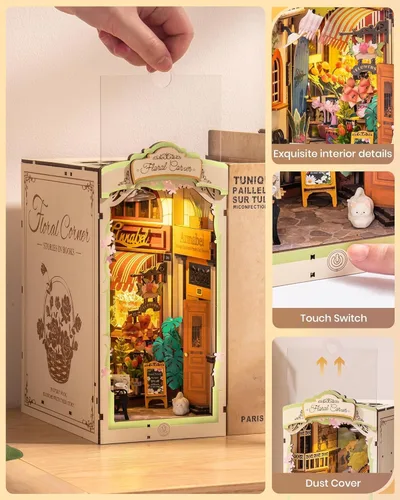Miniatura 5 de Rolife Kits de rincón de libros para adultos, kit de rincón de libros en miniatura para decoración de habitación del hogar, rompecabezas de madera