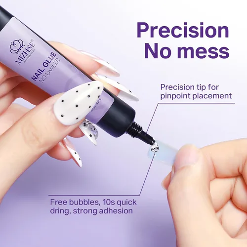 Miniatura 3 de MIZHSE Kit de pegamento de uñas semisólido de 0.35 oz y removedor de 0.3 fl oz para puntas de uñas a presión, secado rápido súper fuerte, sin