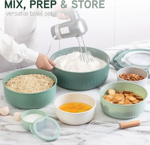 Miniatura 225 de COOK WITH COLOR Tazones de preparación con tapas - Juego de tazones pequeños de mezcla de plástico anchos y profundos anidables con tapas, juego