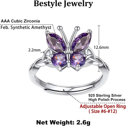 Miniatura 7 de Bestyle Collar con dije de mariposa con piedra natal de plata para mujeres, delicado y lindo regalo de joyería de mariposa para mujeres