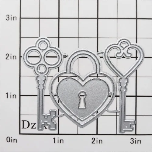 Miniatura 2 de DzIxY Troqueles de corte de metal con llave de bloqueo de corazón para kit de fabricación de tarjetas, troquelados, troquelados, plantillas de 15