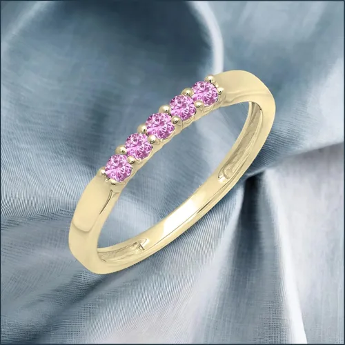 Miniatura 110 de Dazzlingrock Collection Anillo de boda redondo de 5 piedras preciosas o diamantes para mujer en oro macizo de 10 K/14 K/18 K