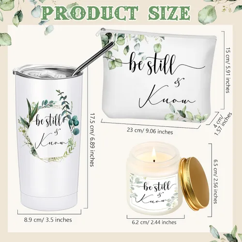 Miniatura 2 de Sieral 3 piezas de regalo cristiano a granel para mujeres, vaso de 20 onzas, vela de oración y bolsa de maquillaje con versículos bíblicos, regalo