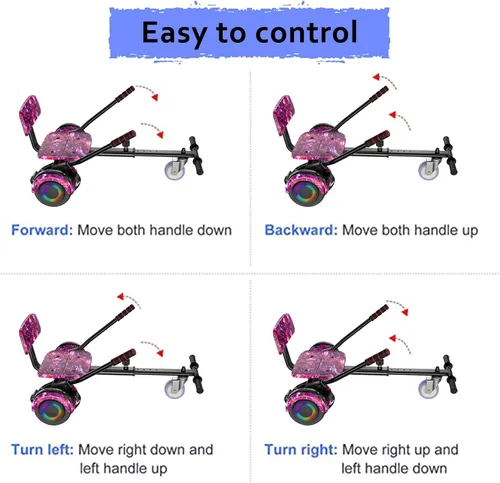 Miniatura 5 de LIEAGLE Scooter with Seat Attachment, 6.5" Scooters Go Kart Combo with Colorful LED Lights & Bluetooth, for Kids Boys Girls Adults All Ages Púrpura