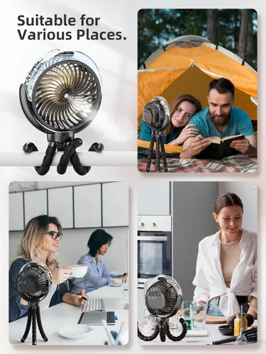 Miniatura 8 de Ventilador de cochecito nebulizador, ventilador portátil con batería de 6000 mAh con luz y giro de 360°, ventiladores personales con trípode