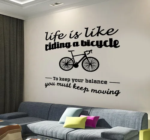 Calcomanía de pared con frase "Life is Like Riding a Bicycle Romantic Interior Decor z4004", color negro