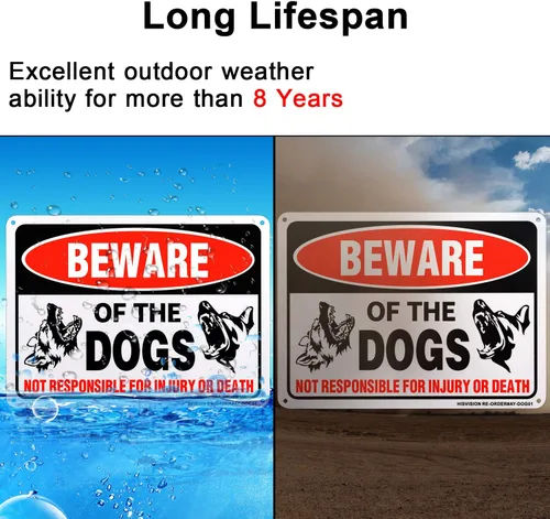 Miniatura 5 de Letrero con texto en inglés "Beware of Dog", paquete de 2 letreros de 10 x 7 pulgadas, libre de óxido, 40 aluminio, impresión UV, gráficos Rojo-2