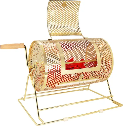GSE Games & Sports Expert Brass Raffle Ticket Drum, Gold Spinning Raffle Cage, Lottery Drawing Box for Raffles, Giveaways, Fundraisers, and Events